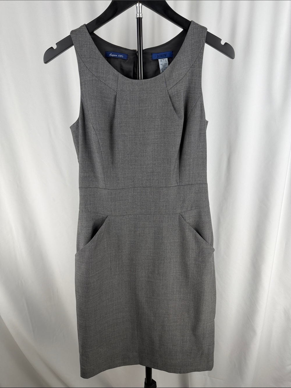 J. Crew 100% Wool Gray Sleeveless Sheath Midi Dress